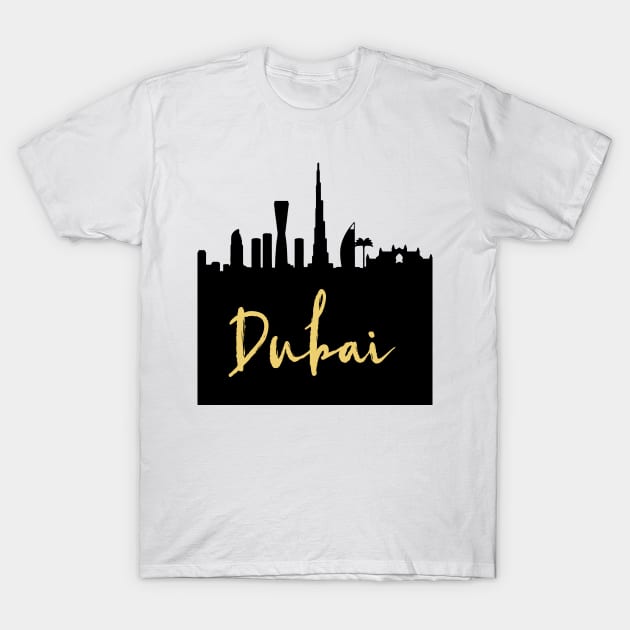 DUBAI UAE DESIGNER SILHOUETTE SKYLINE ART T-Shirt by deificusArt